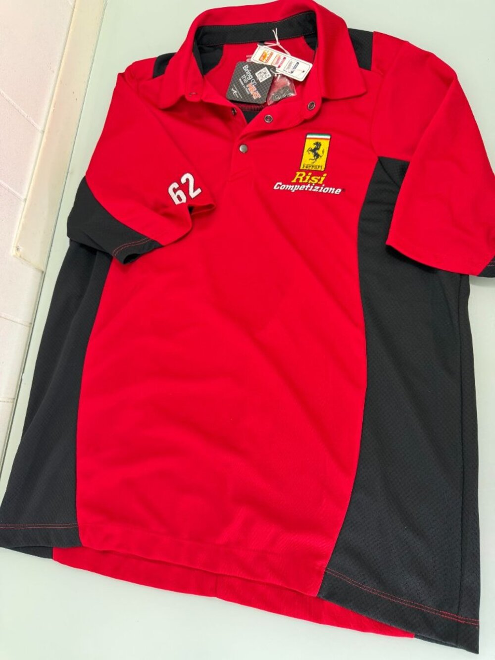 Ferrari RISI Competizione Performance Polo Golf Shirt Mens Medium M Snap Button